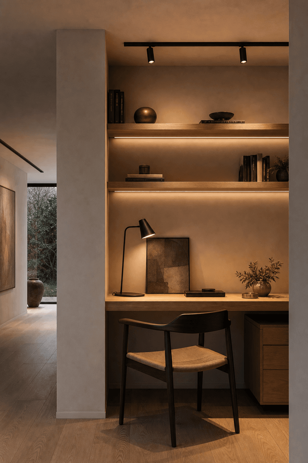 Thuiskantoor met gerichte spots op rail voor inspiratie een modern interieur met zwarte railverlichting